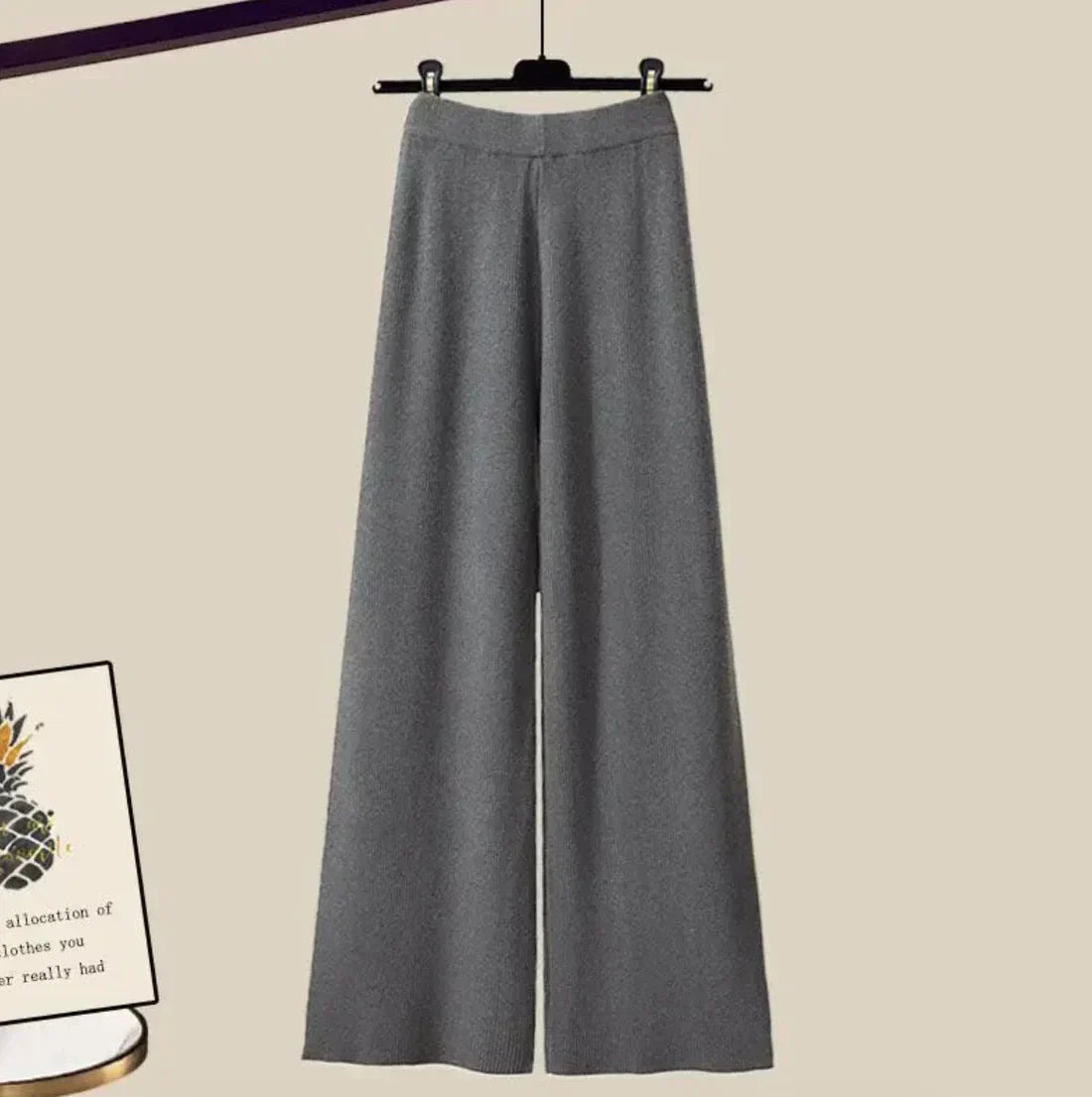 2-delige grijze damesset - stijlvolle cropped trui en broek met wijde pijpen