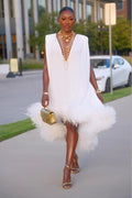 Arabella™ | Elegant Sleeveless Feather Hem Midi Dress
