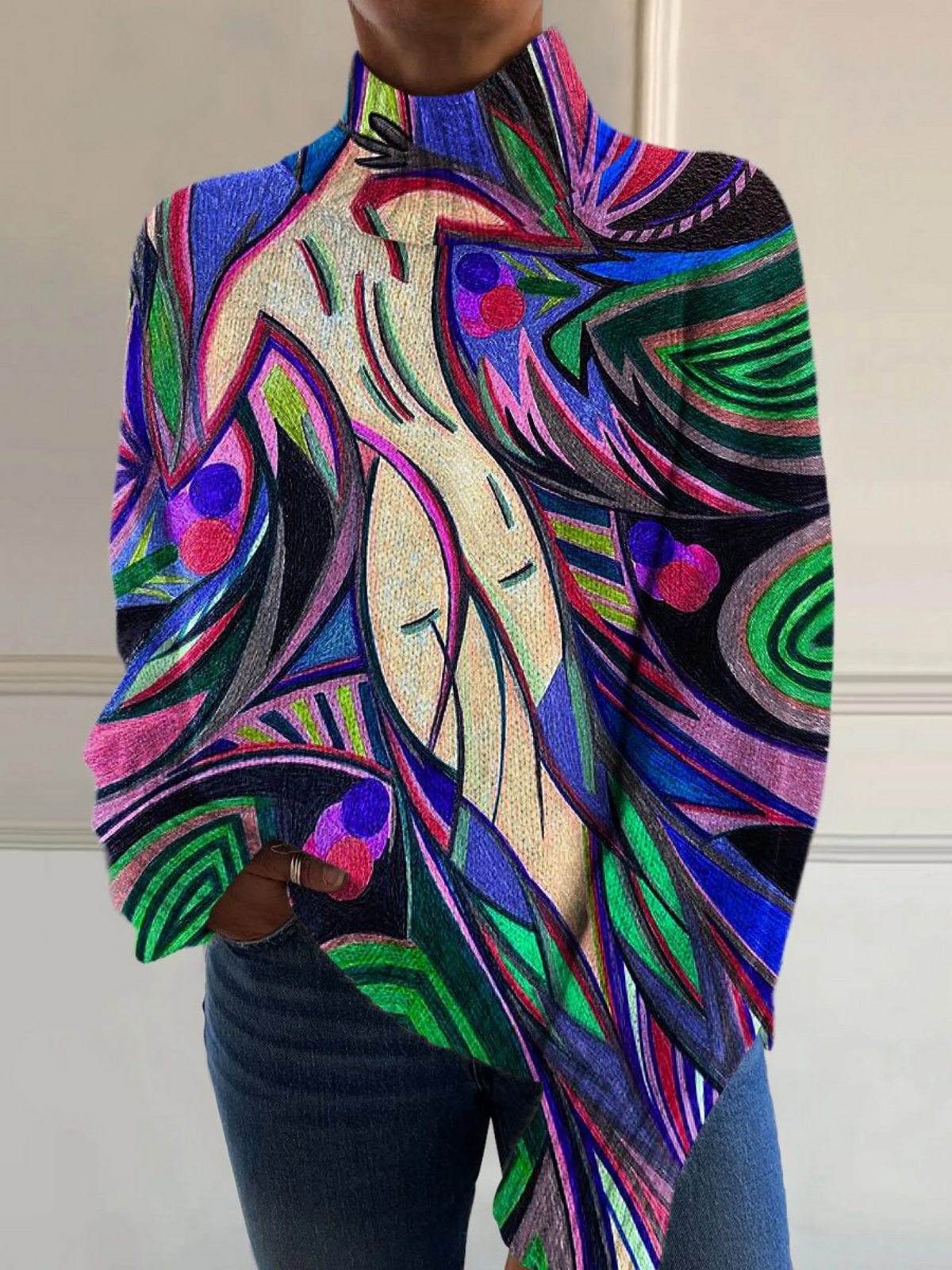Cheryl™ | Retro abstract nude poster crochet sweater