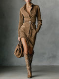 Amira™ | Suede Belted Midi Dress