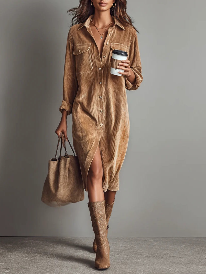 Arlette™ | Cord Midi Shirt Dress
