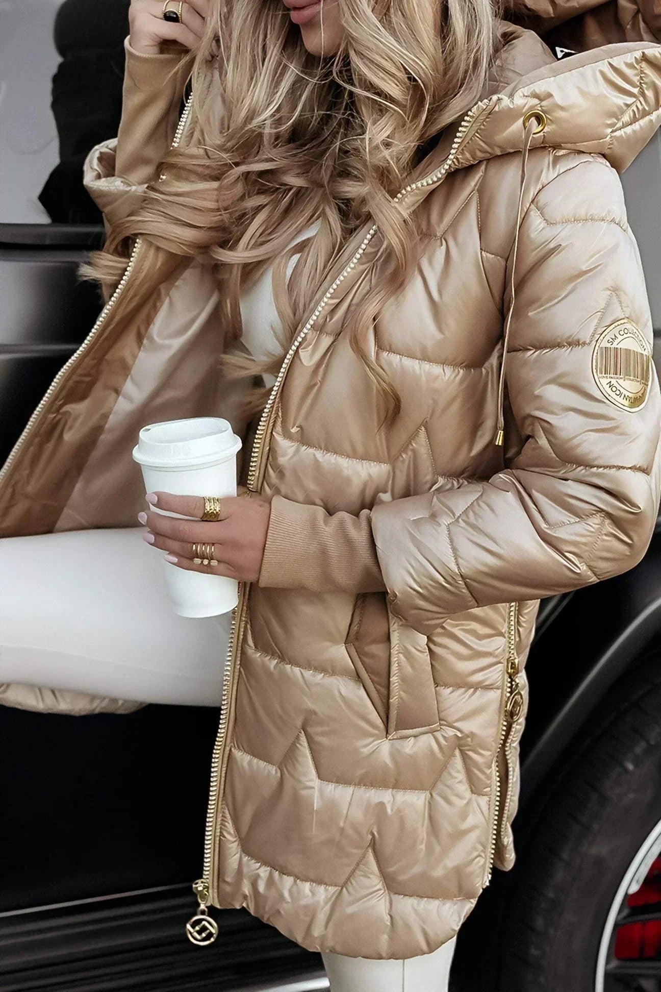 Chloe | Long and Warm quilted jacket with wraparound hood