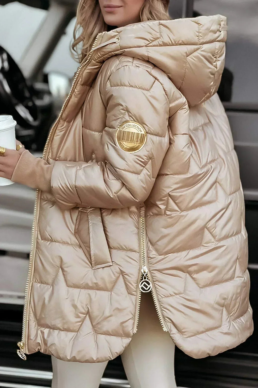 Chloe | Long and Warm quilted jacket with wraparound hood
